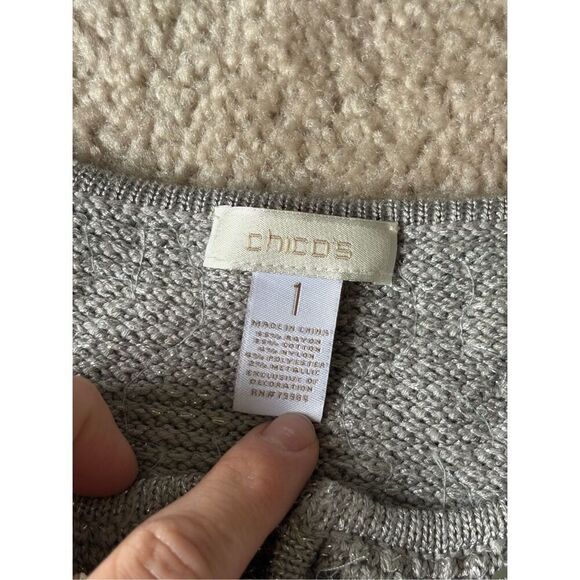 Chico’s Full Zip Sequined Jacket Cardigan size 1 US M 8 Silver Gray - Picture 5 of 9